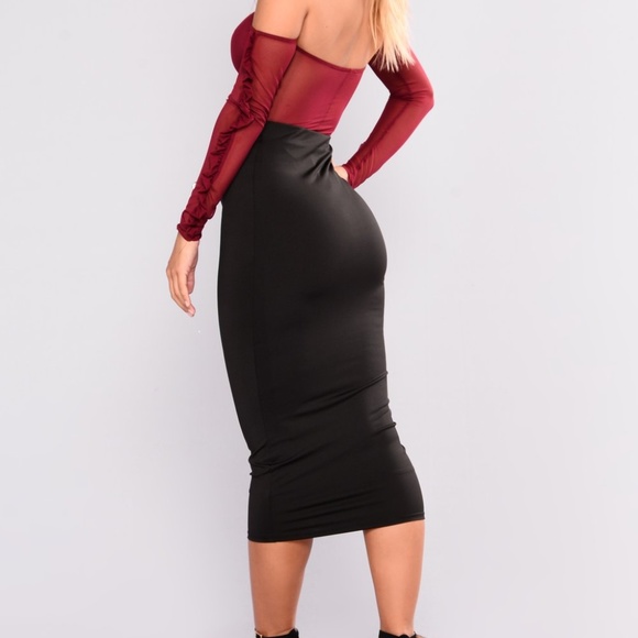 Out From Under Ruffle Mesh Bodysuit - Burgundy - Picture 4 of 5